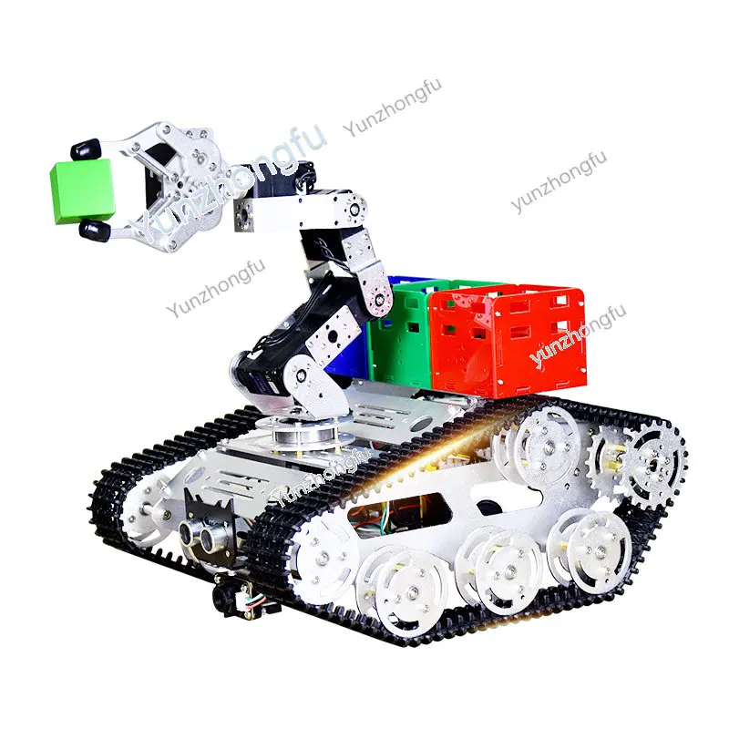 

Christmas giftsIntelligent Tracking Obstacle Avoidance Competition Crawler Robot Tracking Trolley 6 Mechanical Arm Diy Kit