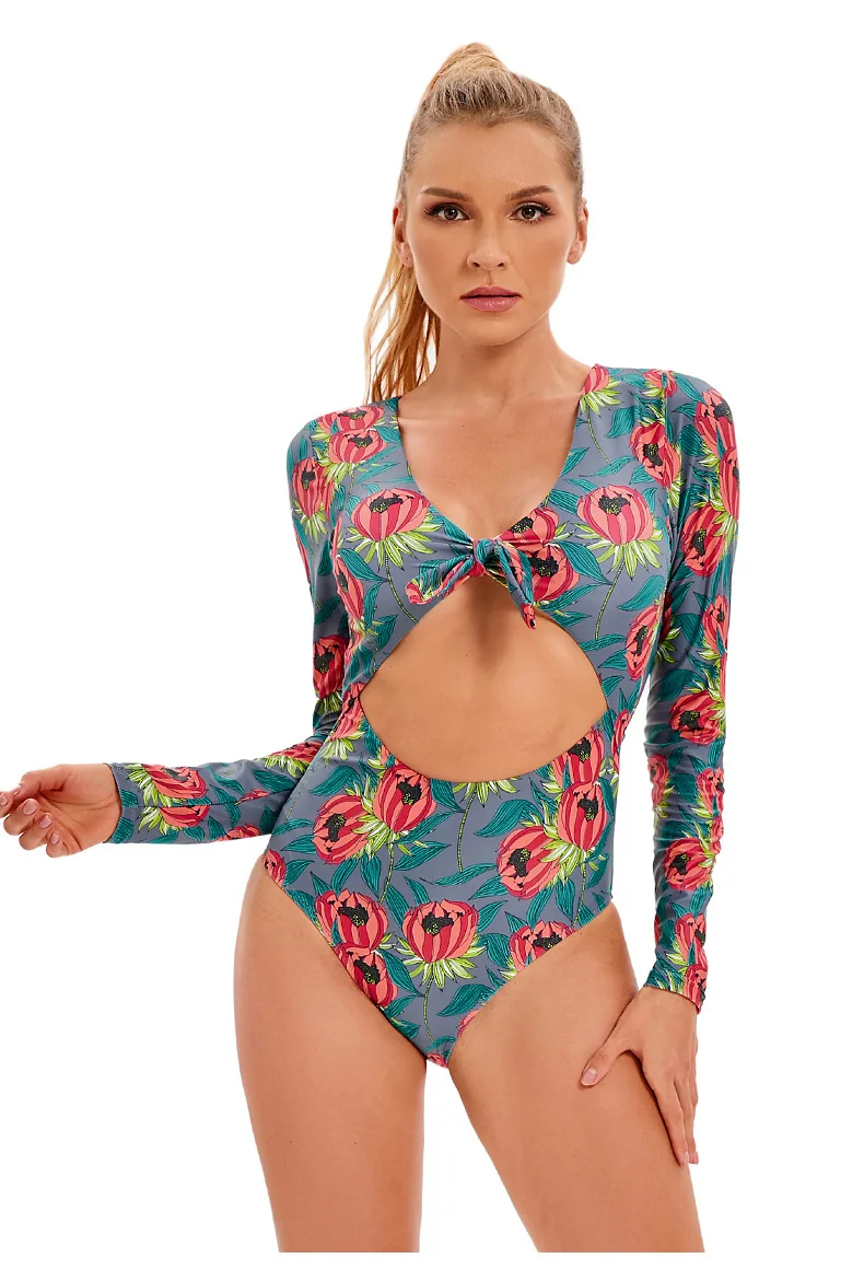 

Long Sleeve Swimwear One Piece Swimsuit Women Open Back Monokini Swimsuit Sport Bodysuit Beach Bathing Suit Swim Women Rashguard
