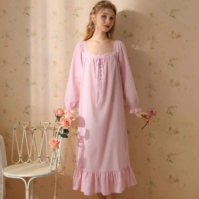 

Romantic Princess Sleepwear Victorian Pure Cotton Night Dress Fairy Women Sweet Long Sexy Nighty Peignoirs Vintage Nightgowns