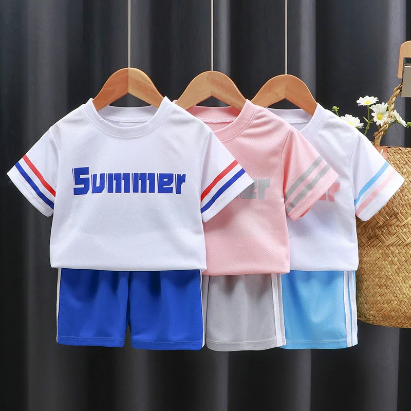 

8-12 years old running sportswear casual quick-drying T-shirt shorts two-piece children's short-sleeved suit