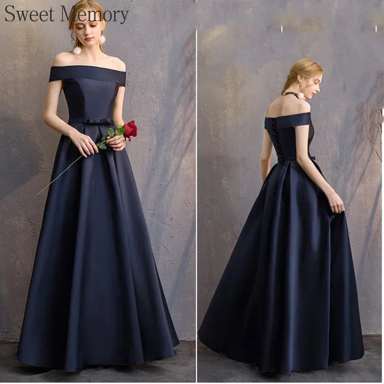 D4101 Темно-синие атласные платья на заказ для особых случаев 2025 Макси Vestidos