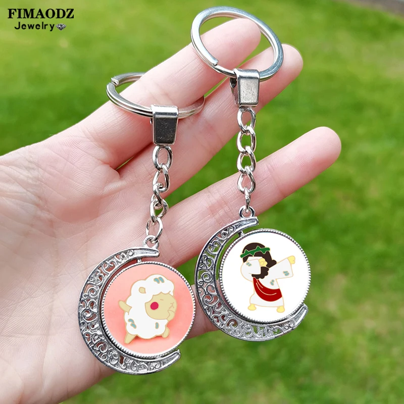 

Double Side Jesus Keychain Cartoon Sheep Mary Baby Photo Glass Cabochon Pendant Key Chain Rings for Men Women