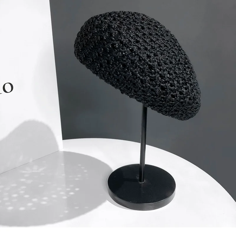 Берет вязаный крючком Женский однотонный берет с вырезами милый цветочный узор