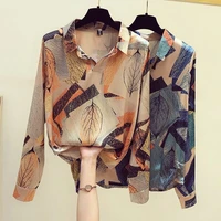2022 vintage y2k satin pullover shirt spring autumn woman clothes mother fashion printing polo neck long sleeve female blouse