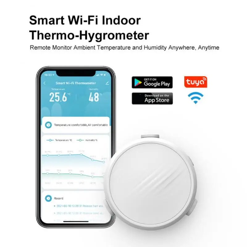 

Electronic Temperature And Humidity Sensor Multifunctional Work With Voice Assistant Intelligent Scenario Linkage Tuya Smart