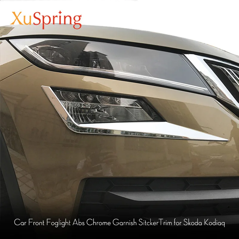 

For Skoda Kodiaq 2017 2018 2019 2020 Car Front Fog Light Lamp Eyebrow Trim ABS Chrome Sticker Garnish Strips Car Styling