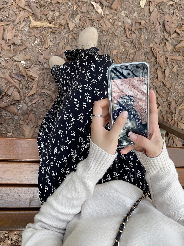 Мягкие черные цветочные юбки французская трапециевидная юбка-бюстье Женская