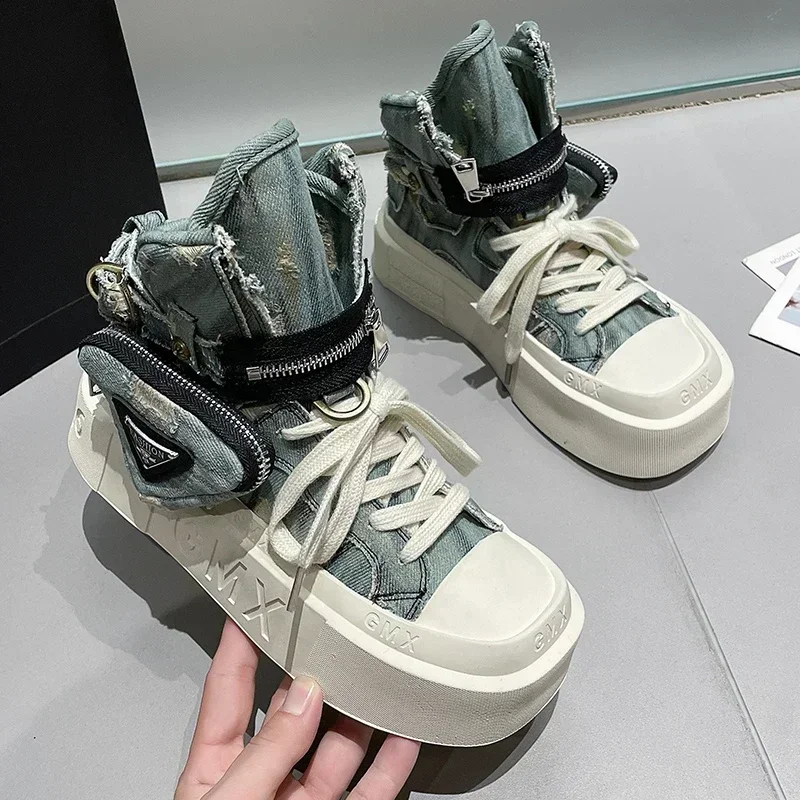 

Новинка 2023, женские ботильоны, модные ковбойские ботинки В рыцарском стиле, Классические джинсовые парусиновые ботинки в стиле панк и готика, Короткие готические ботинки на платформе