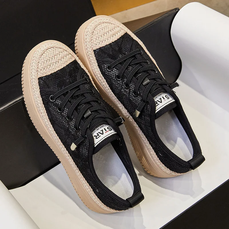 Autuspin Women Fisherman Shoes Summer Breathable Lace Flats Females Outdoor Casual Espadrille Slip on Loafers Big Size 34-43