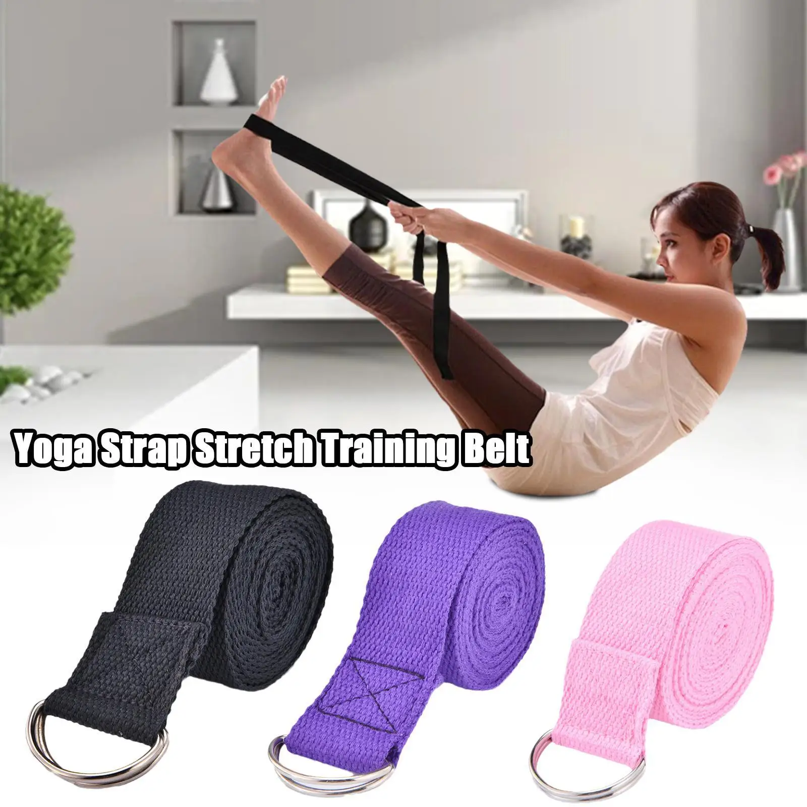 

1.8mx3.8cm Yoga Strap Durable Cotton Exercise Straps Adjustable D-Ring Buckle Gives Flexibility For Yoga Stretching Pilates