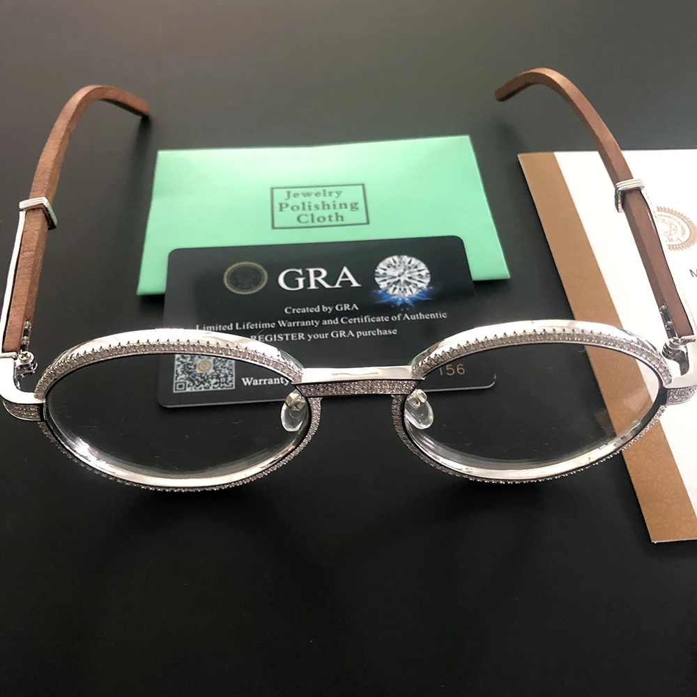 New Moissanite Glasses S925 Silver Wood Body Real Diamond Glasses For Women Men Luxurious Jewelry Pass Tester With GRA Free Ship