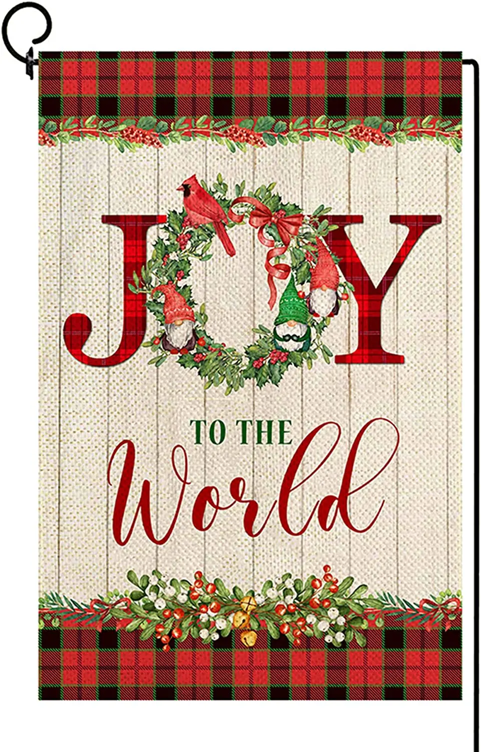 

Christmas Joy Cardinal Wreath Garden Flag Double Sided Red Buffalo Check Plaid Small Burlap Winter Yard Flag Rustic Holiday