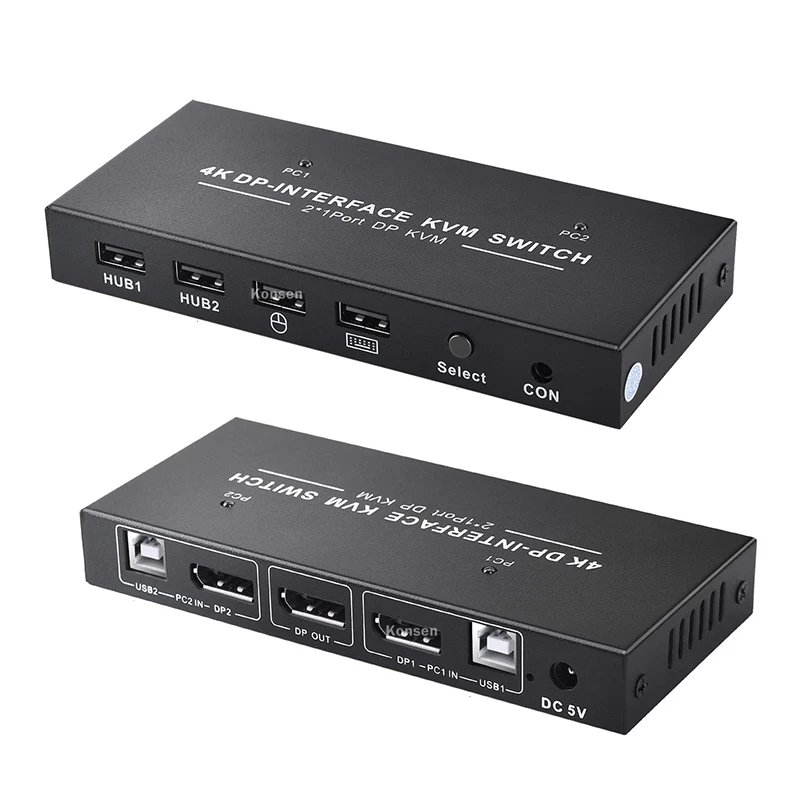 KVM-переключатель с 2 портами и дисплеем 4K 60 Гц USB DP KVM в 1 выход 2x1 для ПК обмена