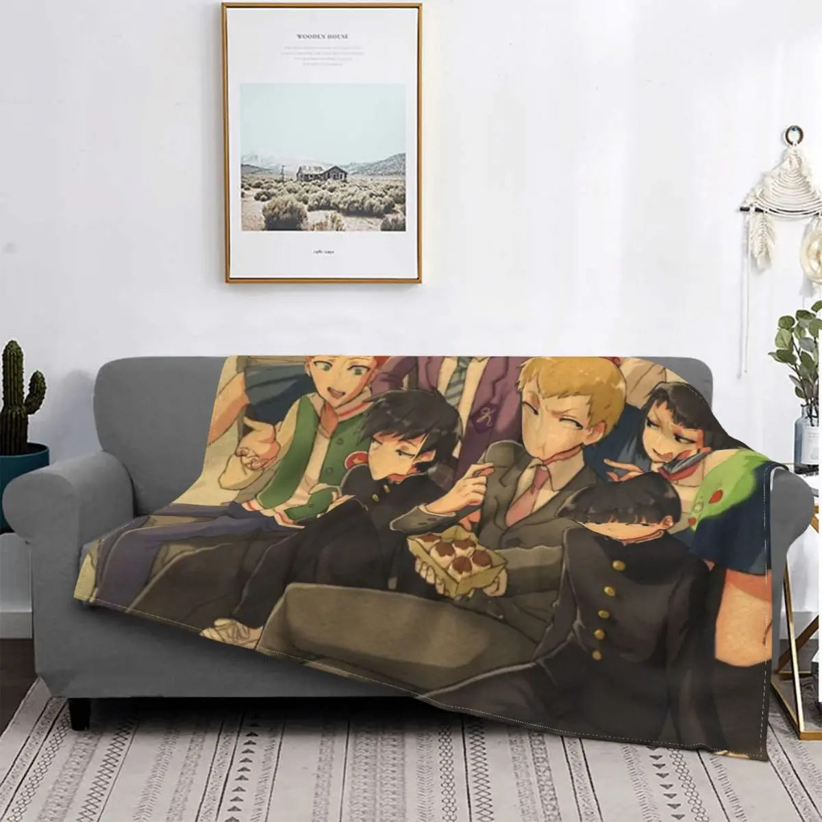 

Japanese anime Blanket Flannel All Season Mob Psycho 100 Cute Lightweight Throw Blankets For bed Outdoor Plush Thin Quilt