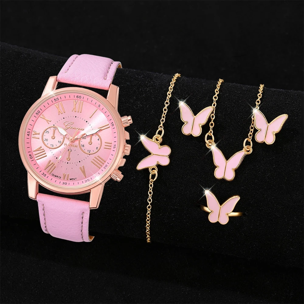 6 шт./комплект женские кварцевые часы с ремешком из ПУ кожи