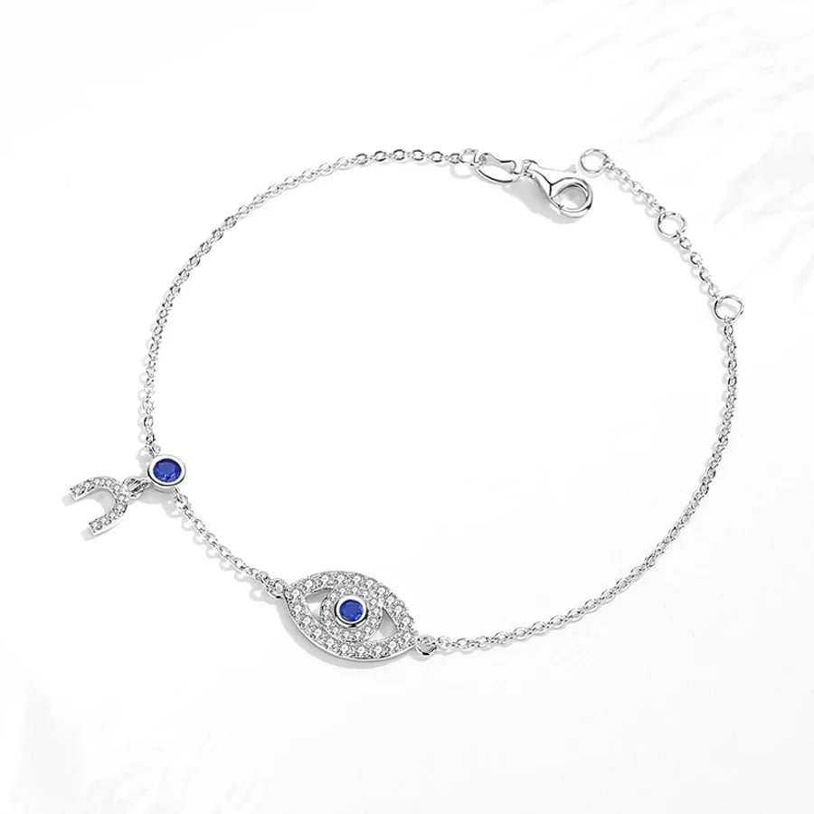 Фото TONGZHE стерлингового серебра 925 пробы, турецкие браслеты Lucky Blue Evil Eye с подвесками для женщин, винтажный браслет-подвеска, ювелирные изделия №5