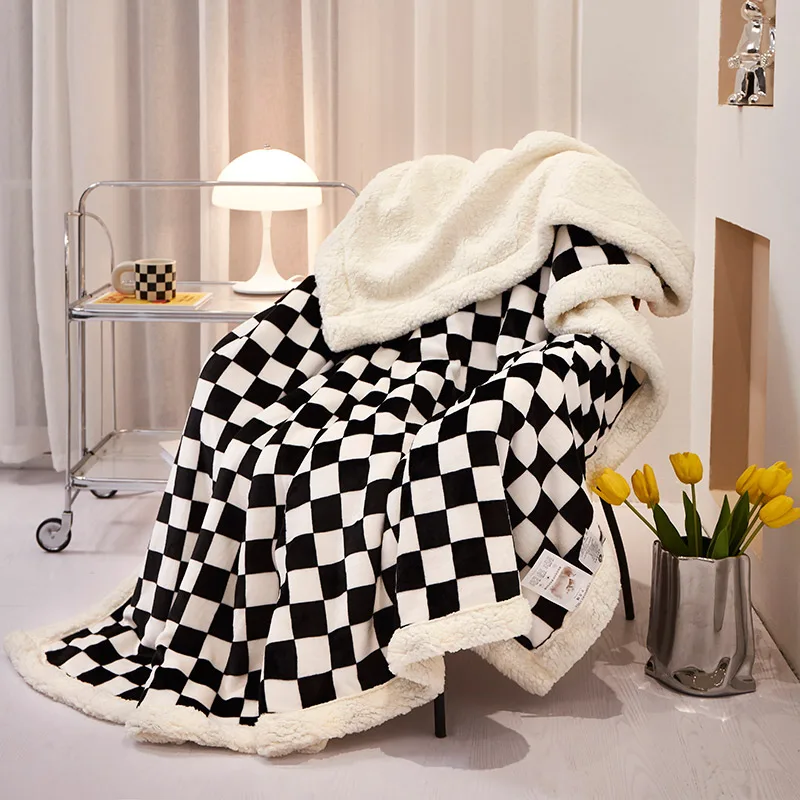 

Checkerboard Plaid Blanket Thick Warm Winter Bed Blankets Office Nap Shawl Sofa Cover Retro Fluffy Plaid Bedspread On The Bed