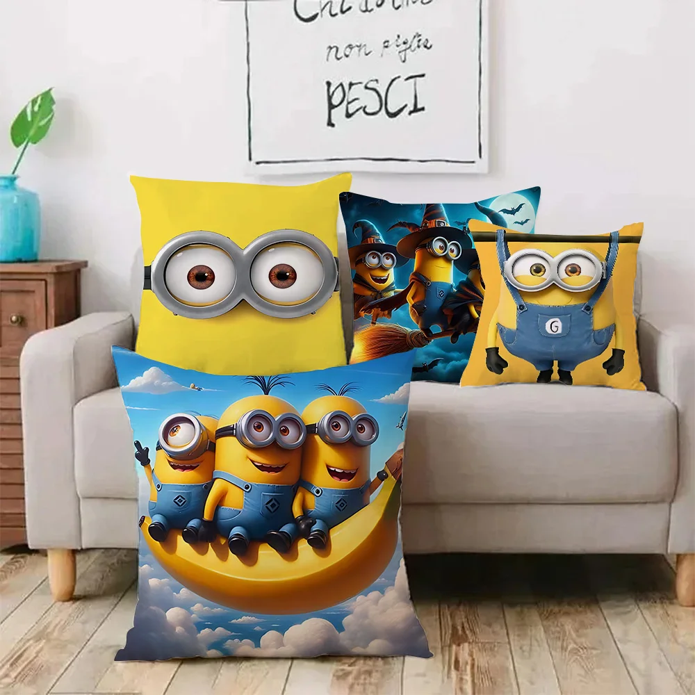 Pillow Covers Cartoon Funny For M-Minionss Sofa Decorative Home Double-sided Printing Short Plush Cute Cushion Cover