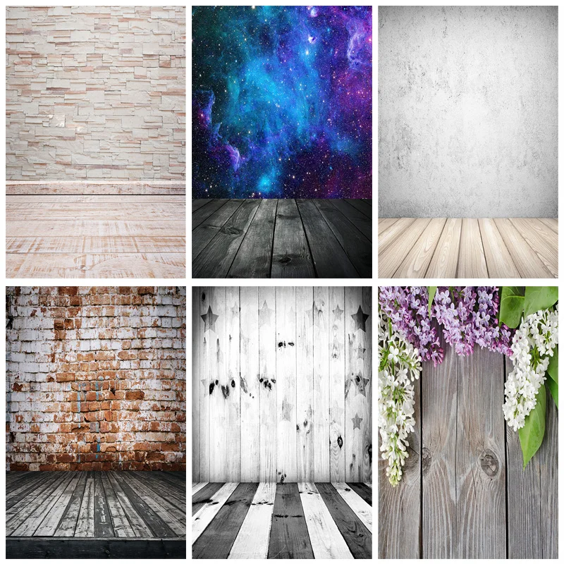 

Wooden Floor Brick Wall Combination and Landscape Wooden Board Color Graffiti Brick Wall Photography Background Props LGH-04