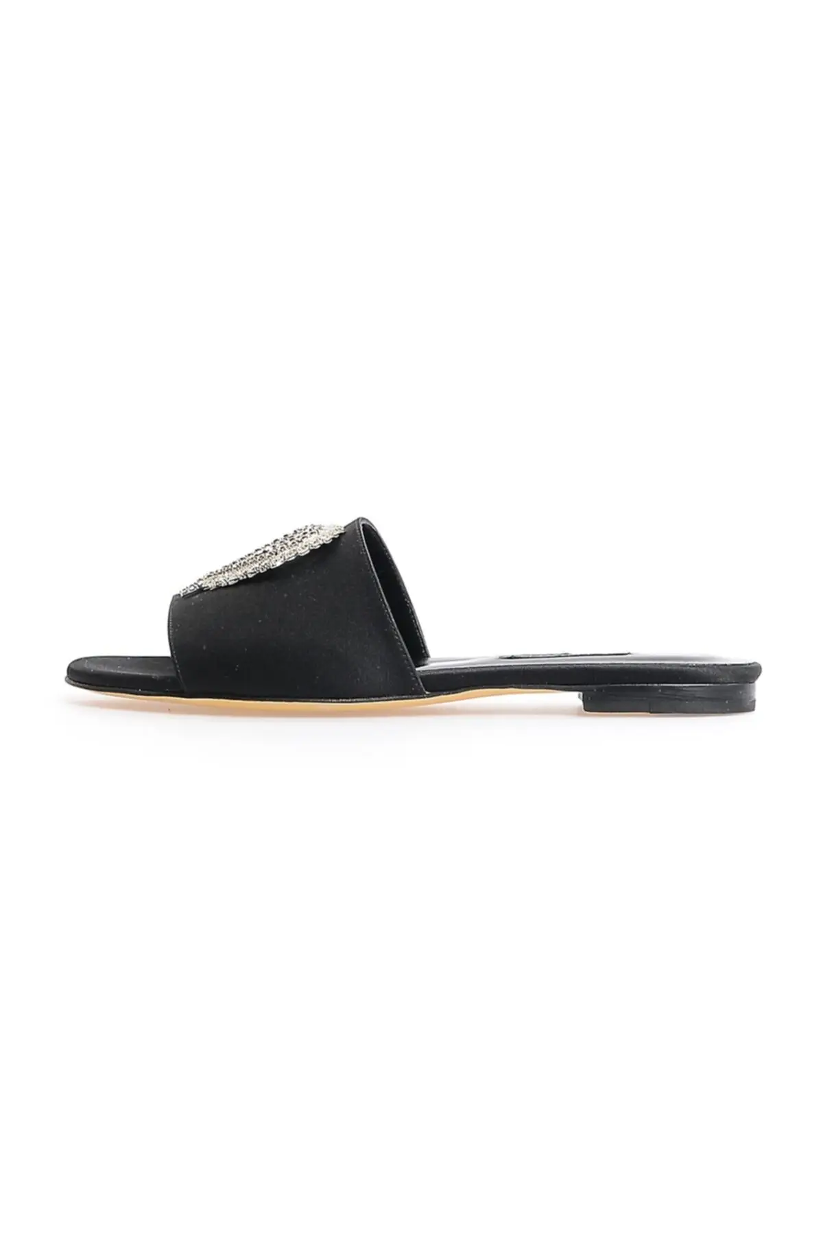 

Black satin heart buckle slippers