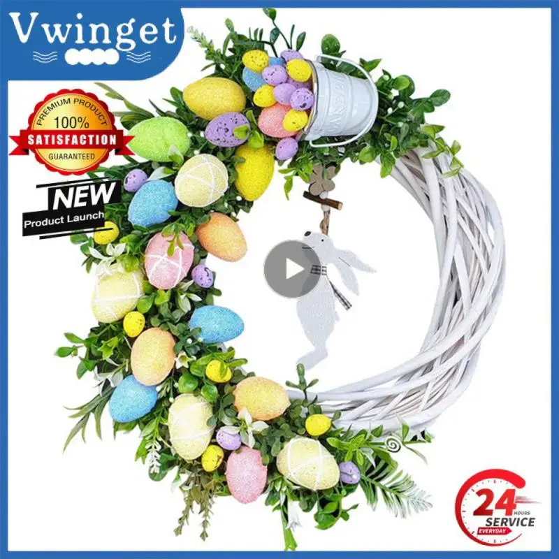

Garden Door Wall Decoration Hanging Ornament 2023 Easter Garland Rabbit Wreath Hanging Ornament Easter Bunny Garland Colorful