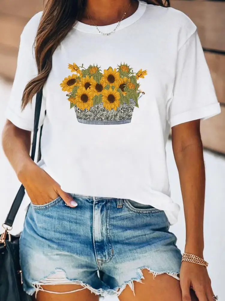 

Женская футболка с принтом подсолнуха, футболка с коротким рукавом и графическим принтом в стиле 90-х, весна-лето