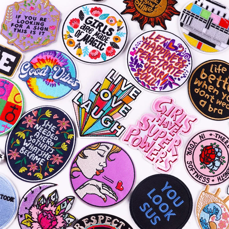 

Hippie Embroidery Patches Sticker Alphabet Flowers Creative Thermoadhesive Patches Embroideried Badge for Clothing DIY Applique