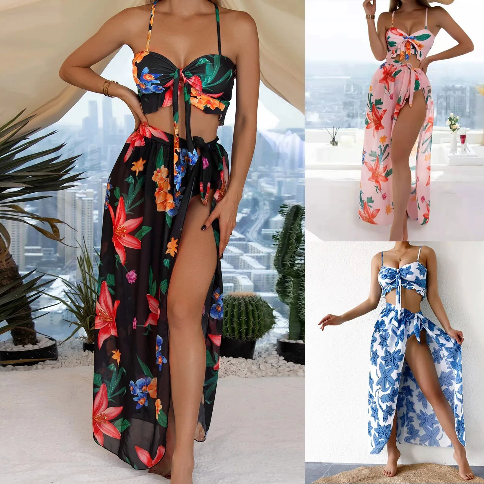 

Womens Swimwear Cover Ups Sexy Open Front Beach Bikini Swimsuit Kimono Cardigan Cover Up Long Flowy Sunflower Halter Top Bikini