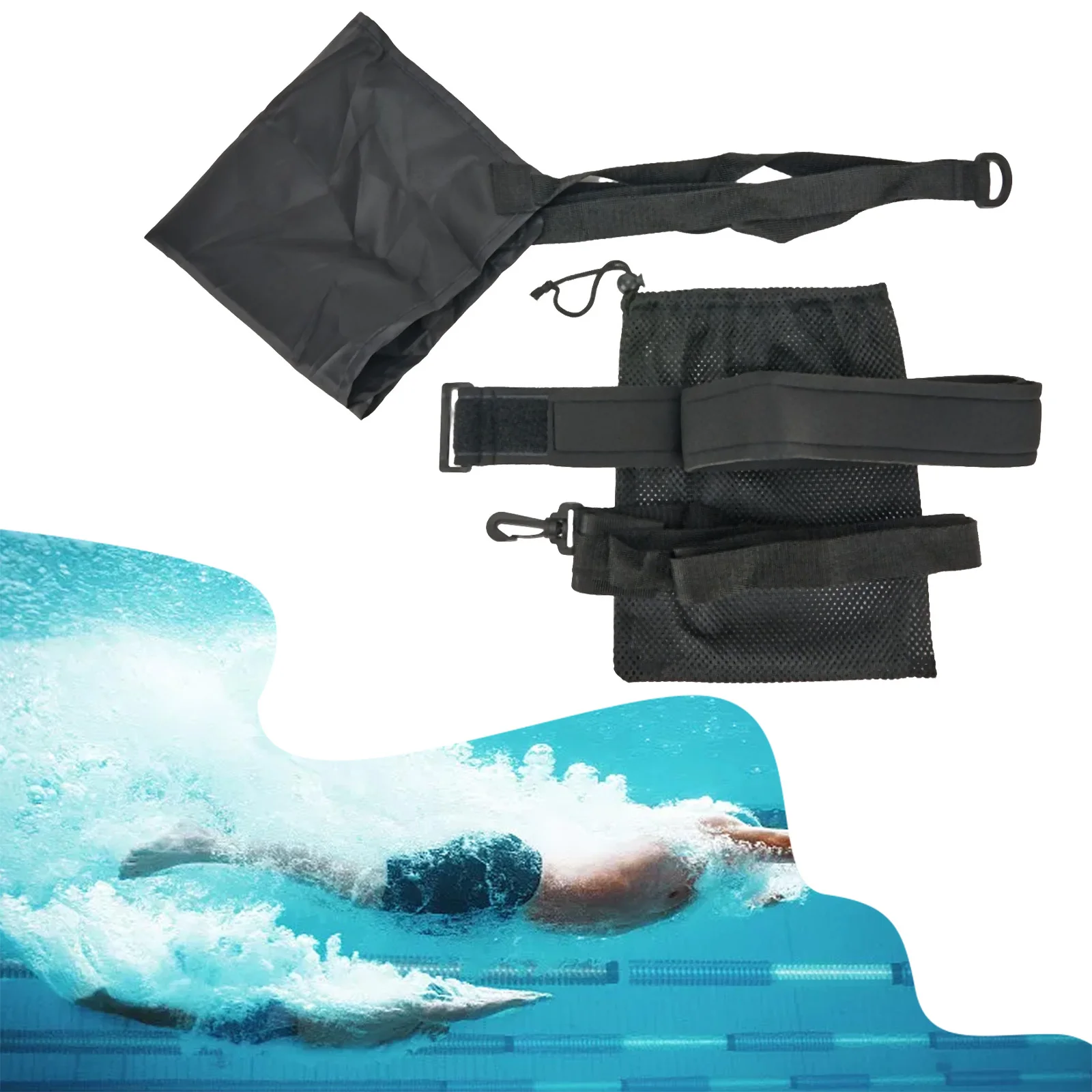 

Swimming Strength Training Resistance Belt 20cm/30cm/40cm Training Parachute Adults Kids Waterproof Multi-layer Waist Equipment