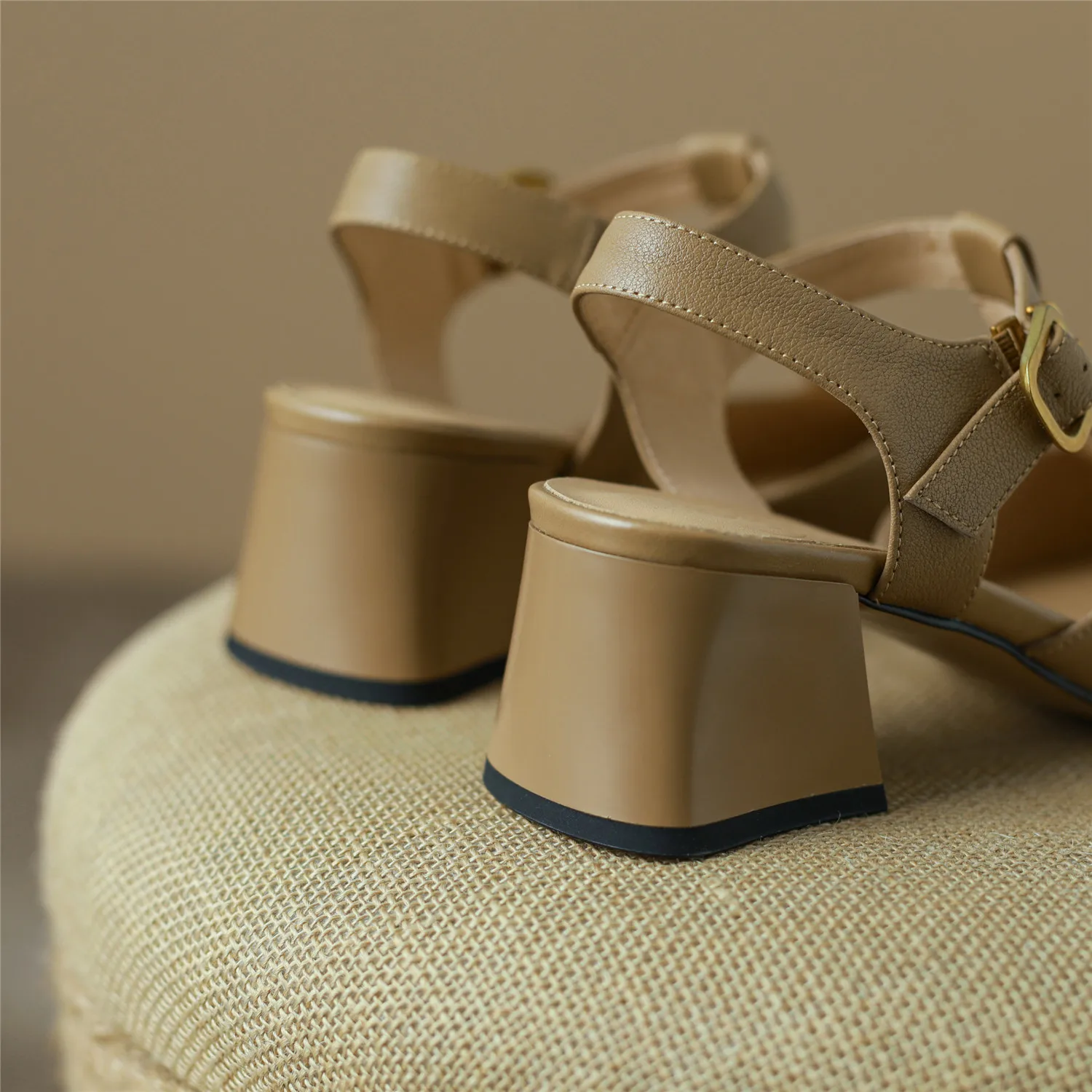 Women Sandals 2023 Summer New Luxury Genuine Cow Leather High Block Heel Buckle Pure Handmade Quality Shoes Big Size 42 Casual