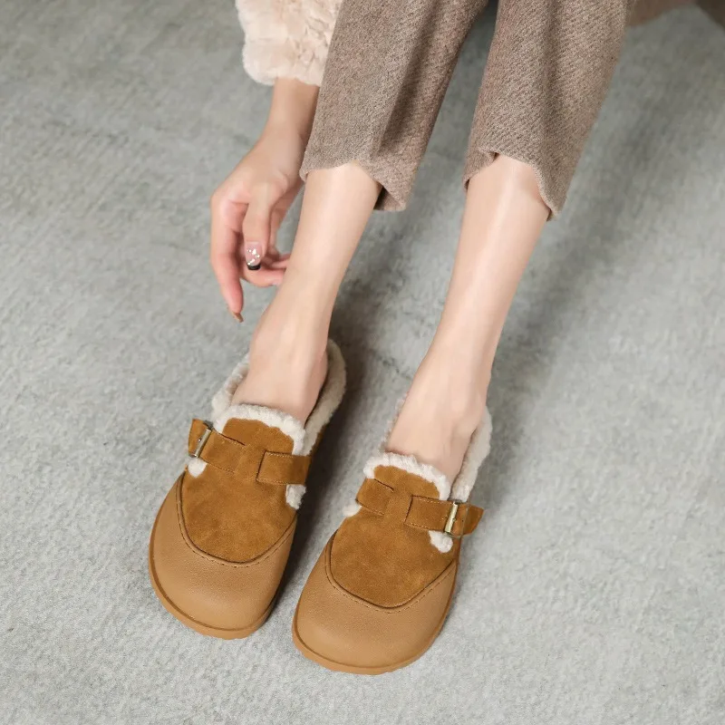 Женские резиновые туфли из воловьей кожи на толстой подошве новинка зимы 2021