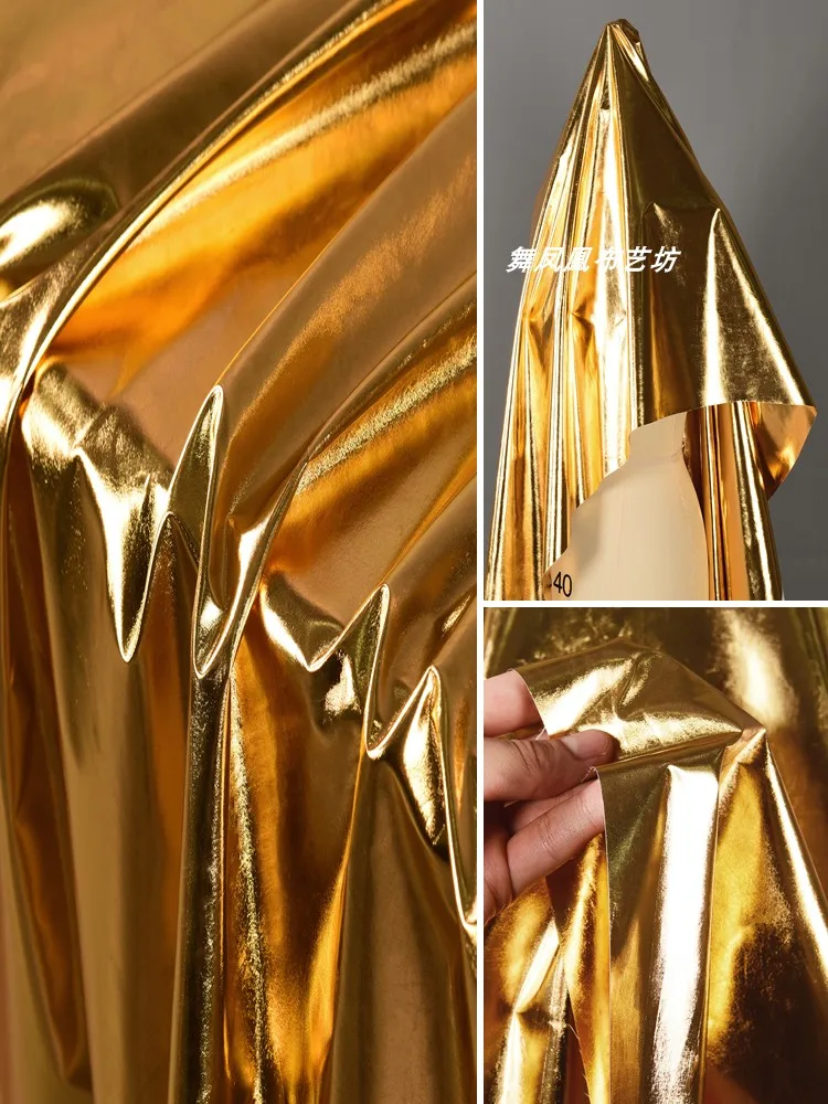 Двусторонняя блестящая золотистая ткань из искусственной кожи