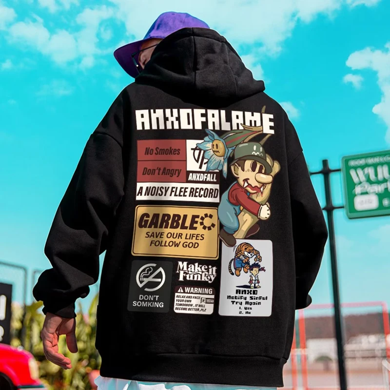 

High Quality Cartoon Letter Print All-match Hoody Sweatshirts Winter Autumn Couple Full Sleeved Top Clothes