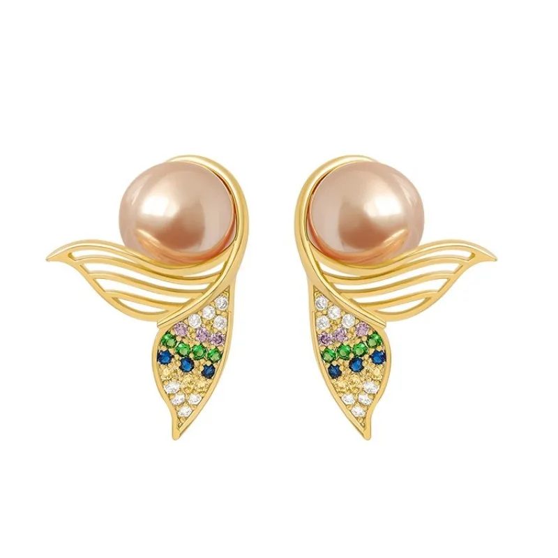 

2022 Hallyu Design Silver Needle Mermaid Tail Pearl Stud Earrings Zircon Fashion Earrings Light Luxury Women's Accessories Gifts