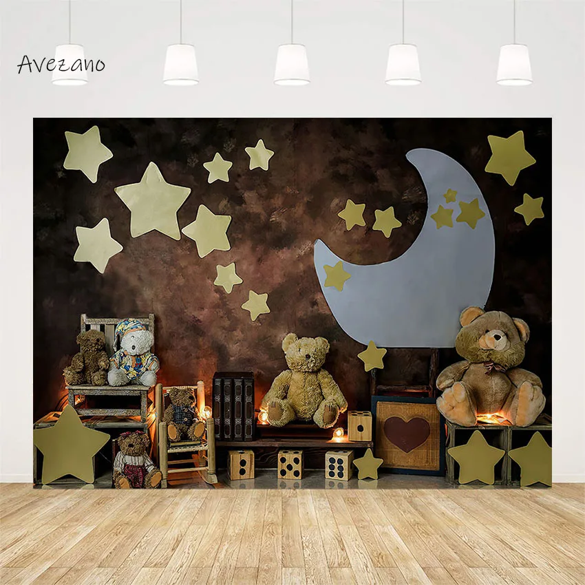 

Avezano Photography Background Twinkle Star Moon Toy Bear Baby Kids Birthday Portrait Cake Smash Backdrop Photo Studio Decor