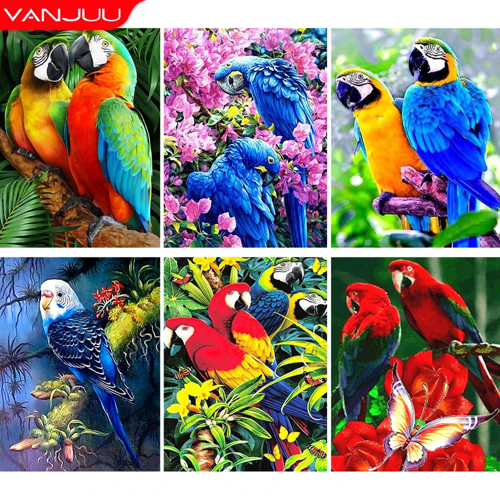 

5D Full Square Round Diamond Painting Parrot Couple Resin Mosaic Birds Animal Diamond Embroidery Home Decoration