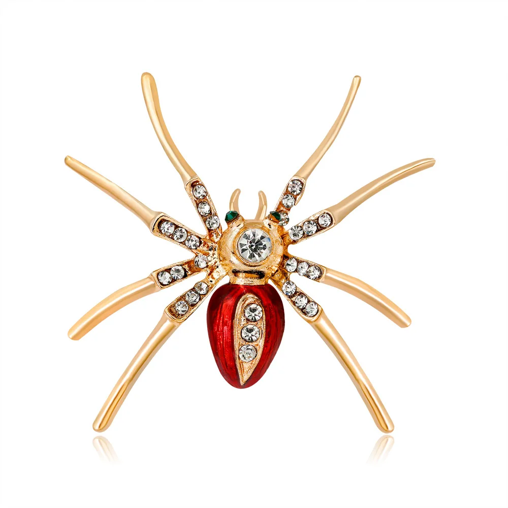 

TULX Enamel Poisonous Spider Brooches Exaggerated Rhinestone Insect Brooch Pins Clothes Scarf Accessories Jewelry