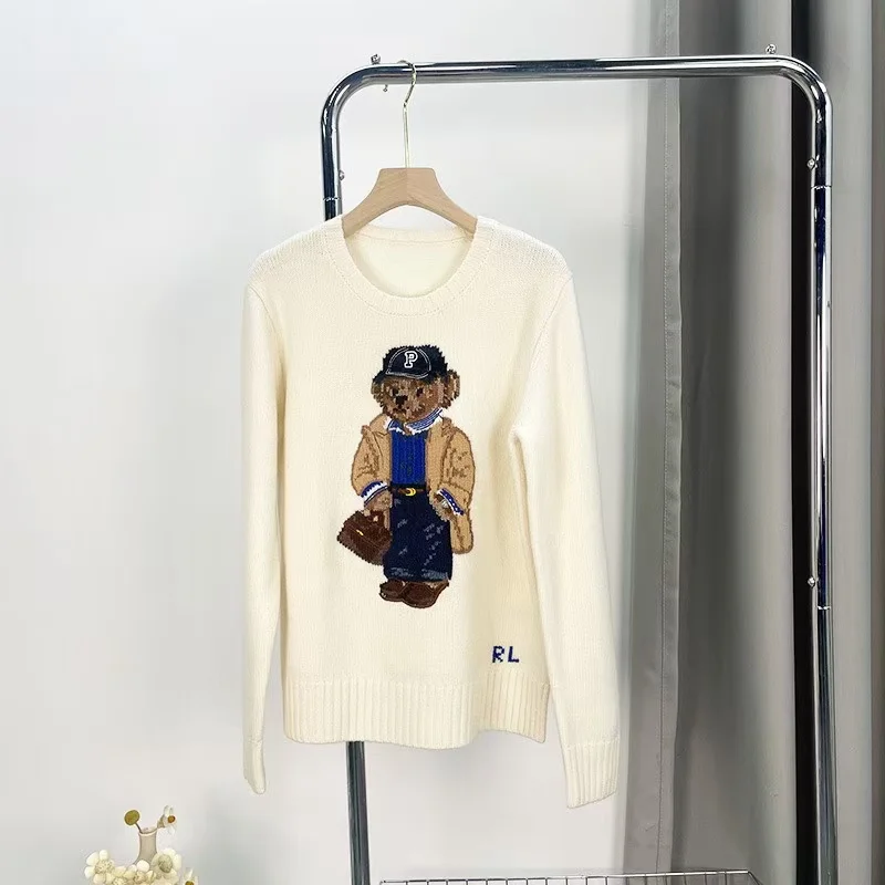 2024 новый пуловер с круглым вырезом мультяшный вышитый плюшевый мишка