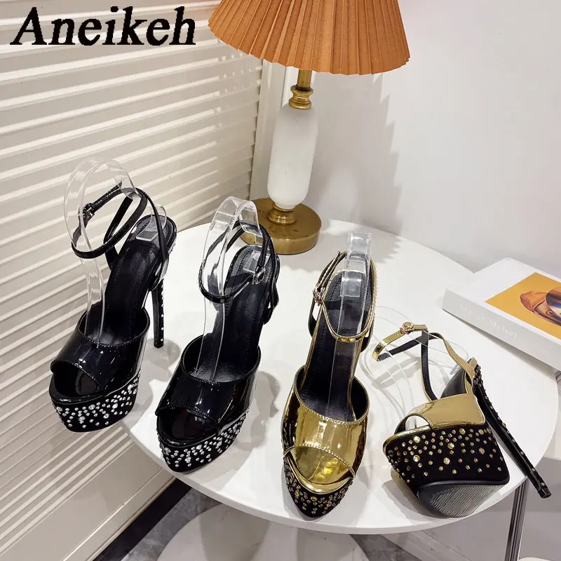 

Aneikeh 2024 Fashion Sexy Crystal Peep Toe Super High Heels Mature Women's Bar Striptease Pole Dance Party Zapatos 35-42