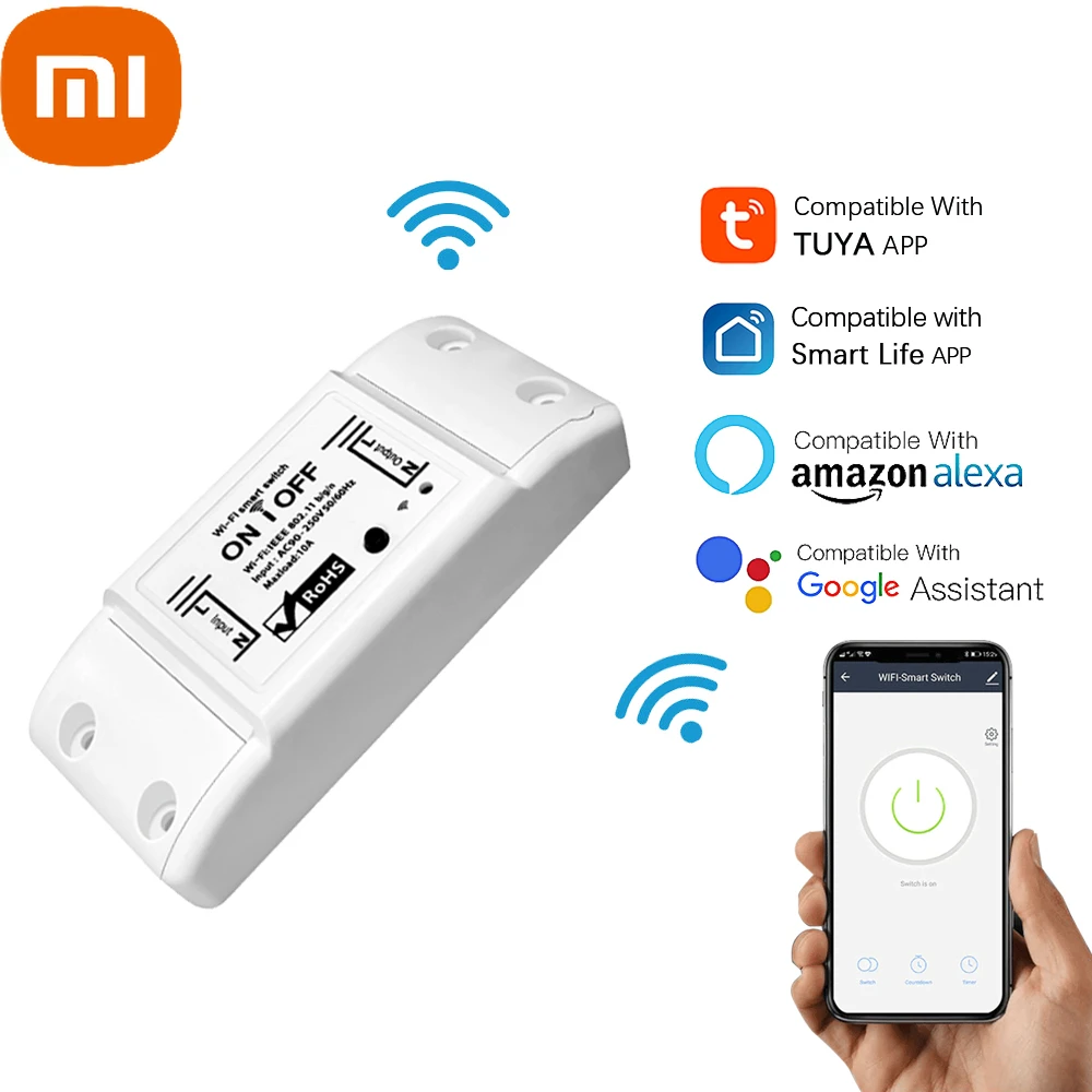 

Умный выключатель света Xiaomi Tuya, универсальный Wi-Fi выключатель с дистанционным управлением через приложение, работает с Alexa Google Home