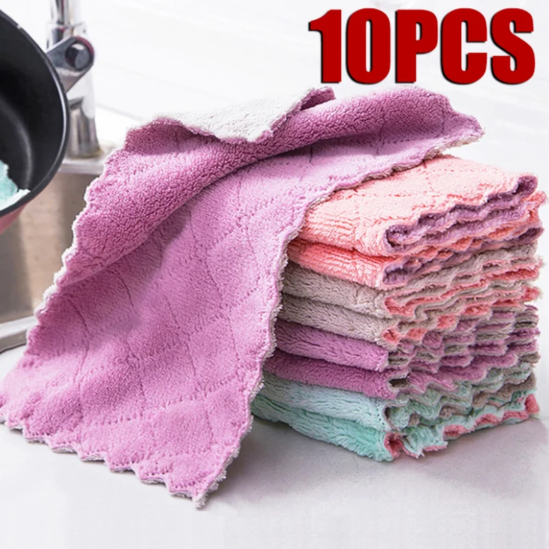 Absorbent Kitchen Cleaning Cloth Non-stick Oil Dish Towel Rags Napkins Tableware Household Cleaning Towel