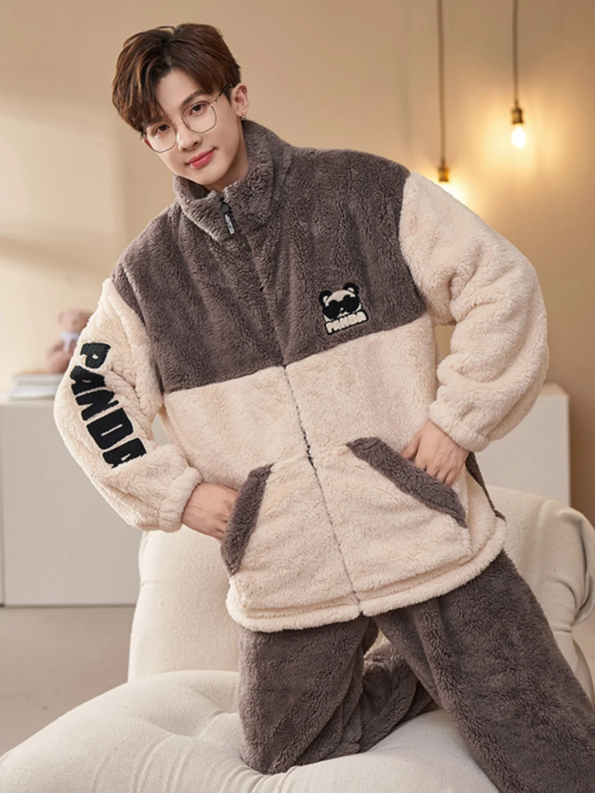 Повседневные двусторонние мужские пижамы из кораллового флиса с высоким