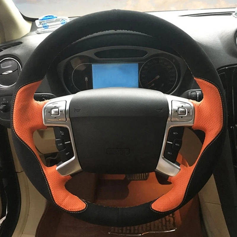 

Черный натуральный кожаный замшевый чехол на руль с красным маркером для Ford Mondeo 2007-2014 Galaxy 2006-2015 S-Max 2006-2014