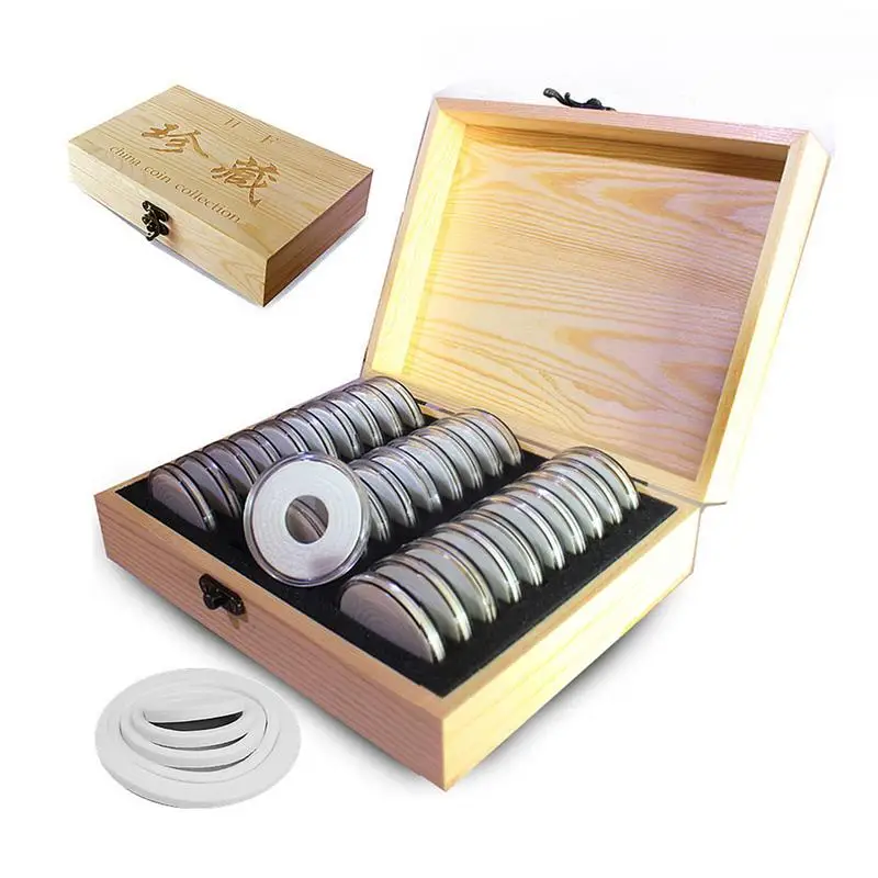 

PcsBox Coin Box 51mm Round Boxed Holder Wood Coins Storage Boxes Capsules Display Cases Organizer Collection Gifts