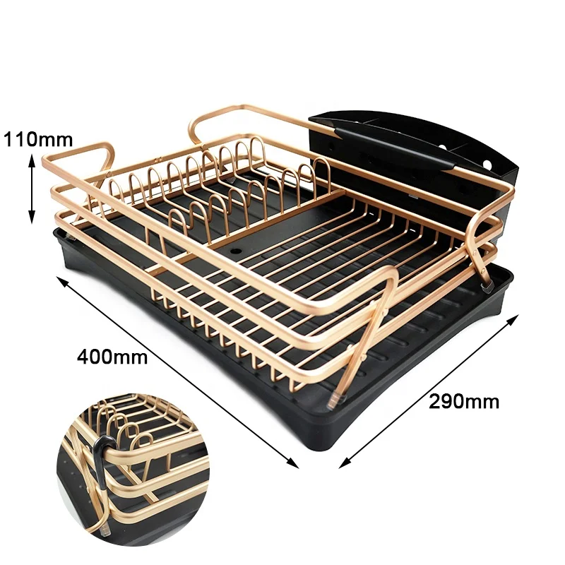 

Kitchen Sink Aluminum Gold Sink Dish Rack Dish Drainer Rack Kitchen Dish Drying Rack with Drainboard