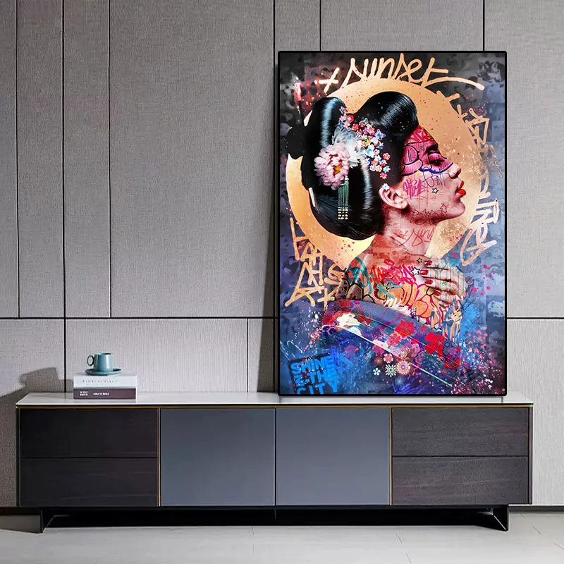 Городской поп-стрит-арт татуировка женская граффити картина красочный холст