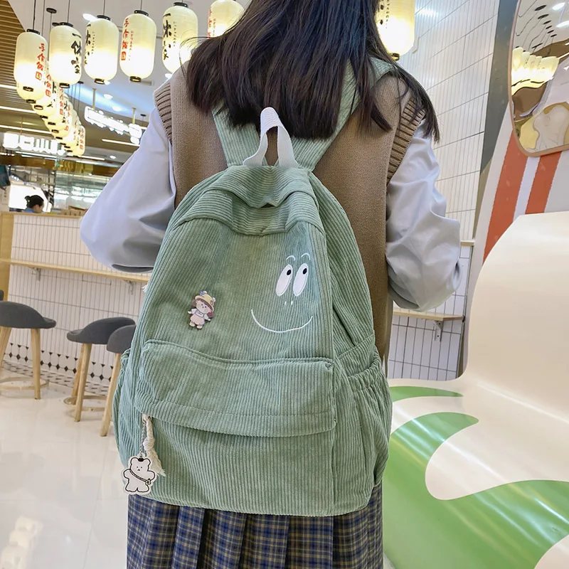 

Women Backpack Mochilas Corduroy Cute Schoolbag Travel Laptop Bookbag Brand Rucksack