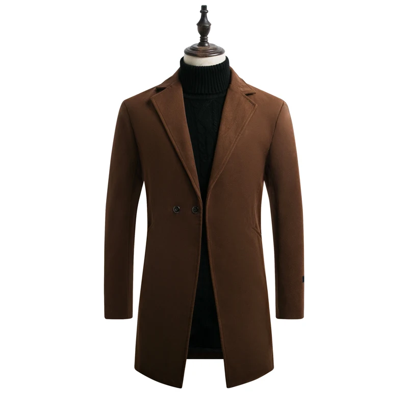 

Autumn and winter 2021 British Slim Fit Black medium long woolen coat men's windbreaker Casual Business Trench Coat Mens Leisure