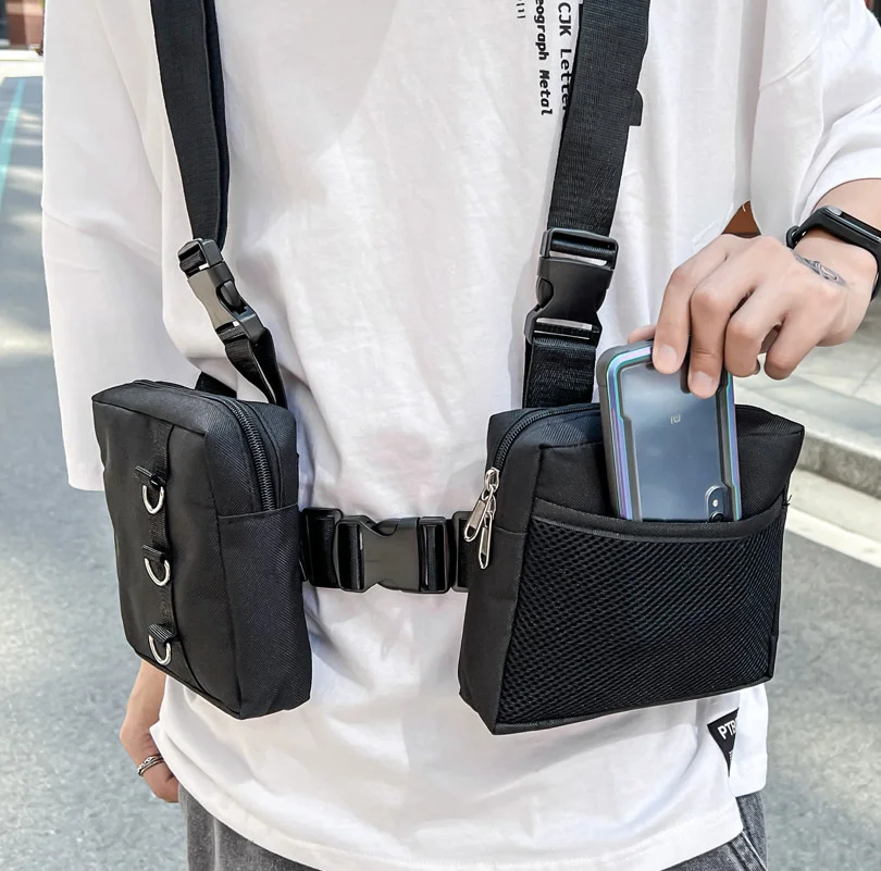 

Chest-Rig Bag Men Hip-Hop Streetwear Waist Bag Adjustable Men Tactical Chest Bags Fanny Pack Boy Travel Kanye Waistcoat Male