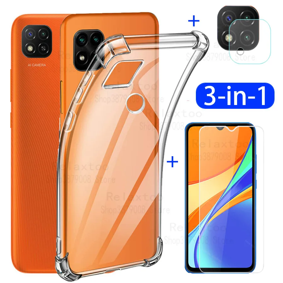 

capa, glass + airbag case redmi 9c NFC redmi9 csoft clear anti-shock covers xiomi redmi9c cover redmi-9 phone cases redmi 9 case